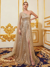 Drapiertes, seitliches One-Shoulder-Abschlussballkleid mit Pailletten